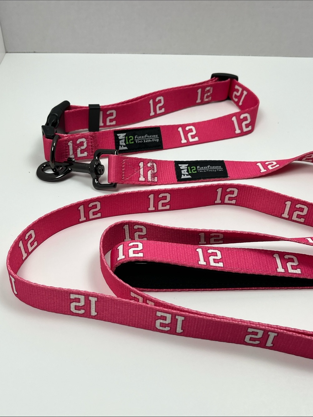 Seattle Seahawks 12th Man XL Dog Collar & 6' Leash Set by Fuzzy Friendz Hot Pink